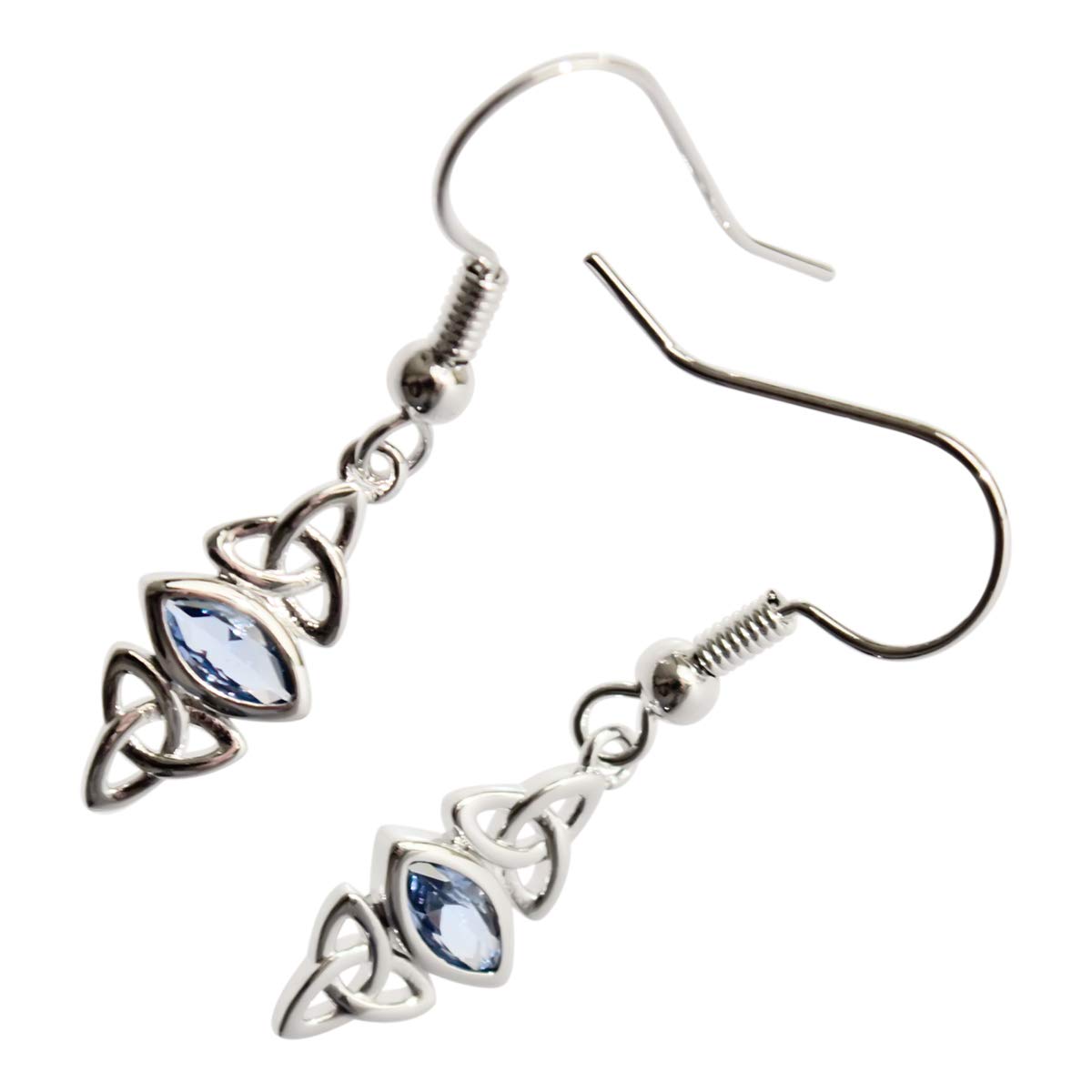 GWG Jewellery 18K White Gold Coated Double Celtic Trinity Knot Embracing Marquise Cut Aquamarine Green Blue Stone Earrings in Gift Box for Women