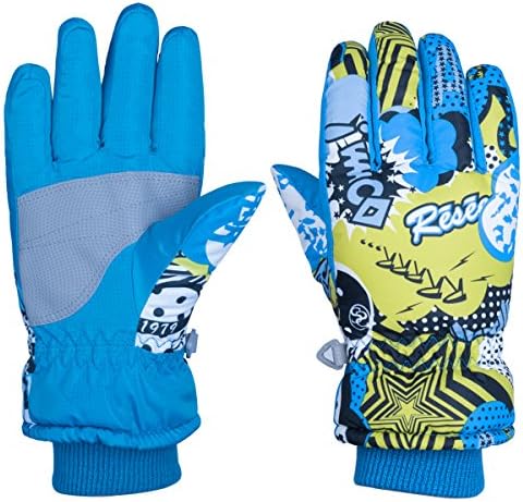 WILD SNOW Kids Children's Ski Gloves Winter Waterproof Windproof Glove size M (Blue1)