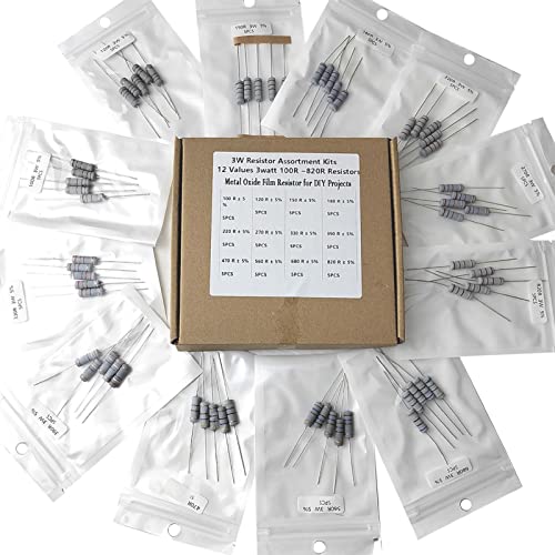 3W Resistor Assortment Kit,12 Values 3watt 100 R 820 R Resistors Pack