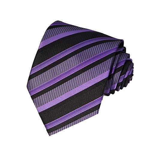 AVANTMEN Classic Striped Necktie for Men Tie + Gift Box (Striped Tie_Purple Black)