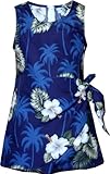 Pacific Legend Girls White Hibiscus Monstera Sarong Dress Navy Blue 10