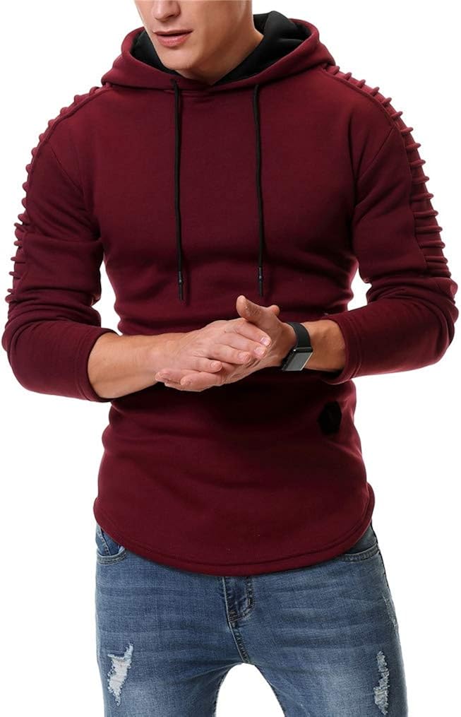 Seazoon Mens Long Sleeve Casual Plain Pullover Drawstring Hoodie Hem Curved Basic Breathable Sweatshirt: Clothing