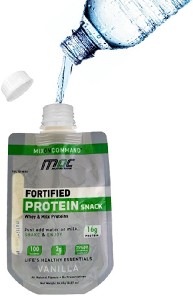 Fortified Protein Snack in Shaker Bag (with Whey and Micellar Casein) | Ready to Drink/Just Add Water | 16g Protein Per Serving (1 Box / 7 ct, Vanilla)