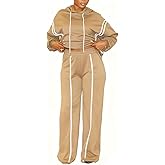 knowfashionstyle Women 2 Piece Outfits Fall Casual Sweatsuit Long Sleeve Drawstring Hoodies Wide Leg Sweatpants Set Tracksuit