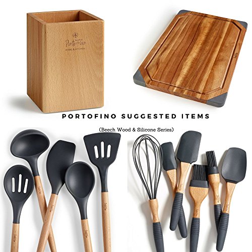 PortoFino 6 Pc. Baking Utensil Set – Beech Wood & Silicone – Cooking / Kitchen Tools – 9” Large Spatula, Small Spatula, Spoon Spatula, Flat Pastry Brush, Round Pastry Brush, 12” Whisk, Gray