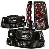 For Chevy Silverado GMT800 4pc Pair of Smoked Lens Clear Corner Headlight + Smoked Lens Altezza Style Tail Light