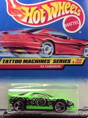 Mattel Hot Wheels 1998 1:64 Scale Tattoo Machines Series Green 1993 Chevy Camaro Die Cast Car 2/4