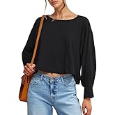 UNCLECAT Womens Long Sleeve Crop Tops Oversized Cropped Tshirts Crew Neck Loose Fit Fashion Workout Tee Shirt
