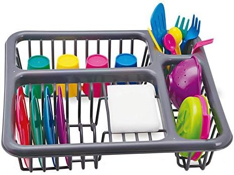Toy Kitchen Set | Fun 27 pcs Colorful Mini Kitchen Appliances for Kids Complete with Saucer Cup Spoon Fork Pan Soup Ladle Turner Dish Drainer | Ultra Safe Non-Toxic Durable ABS Material | 1315.4