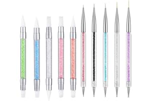 FULINJOY 5PCS Dual Tipped Nail Art Sculpture Pen & 5PCS Nail Dotting Pens with Liner Brushes