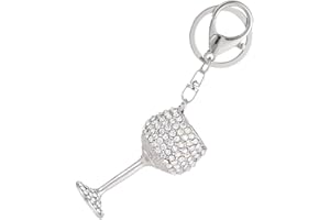 TIDTALEO Silver Goblet Keychain with Rhinestone Inlaid Wine Glass Pendant Stylish Bag Charm and Key Ring