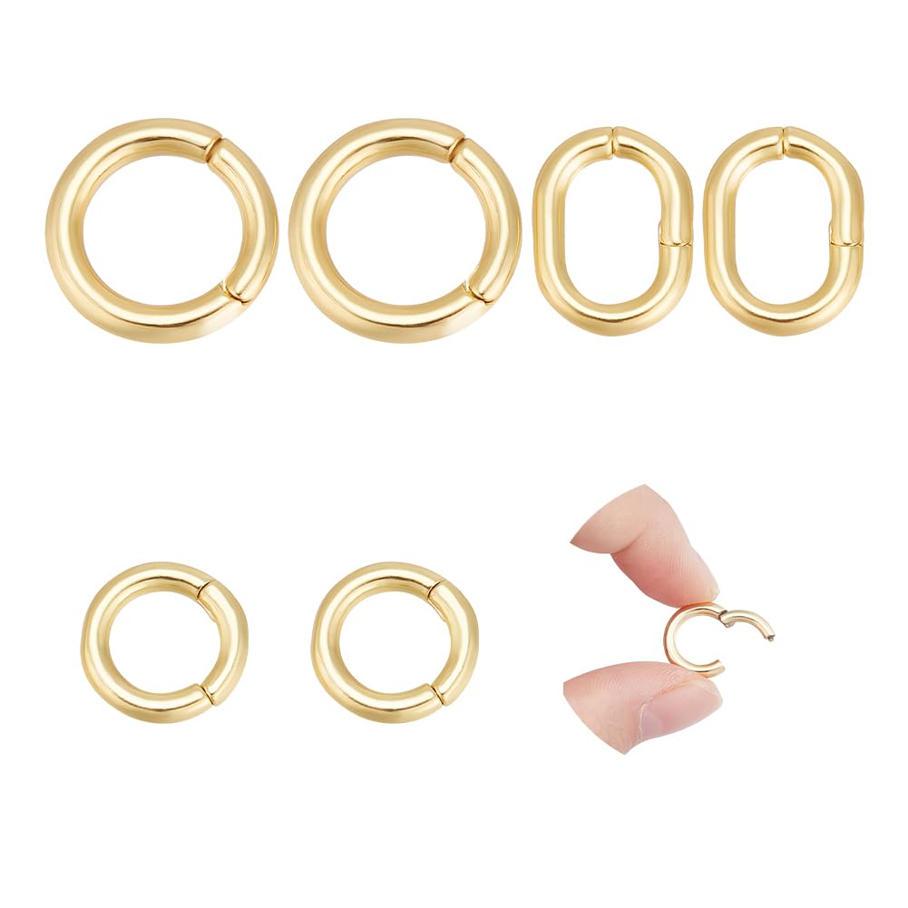 UNICRAFTALE About 6Pcs 3 Styles 6.5-13mm 18K Gold Plated Spring Clasp Ring Real Round Oval Clasps Enhancer Shortener Clasps for Necklaces Bracelet Jewelry Making