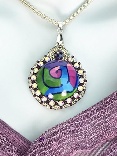 Leenou Handmade Bead Embroidered Multicolor Polymer Clay Pendant with Cup Chain Crystals for Wedding Anniversary Gift Birthday