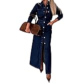 yoeasy Womens Button Down Denim Dress Fall Trendy Long Sleeve Bodycon Denim Maxi Dress Casual A Line Jean Dress