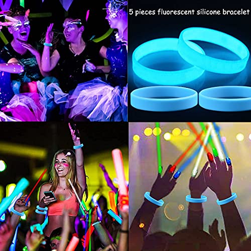 Neon Birthday Party Supplies 52 Pieces Glow Neon Party Decorations for Adults Kids,12 Inch Blacklight Party Balloons and Neon Paper Garland Banner,Cake Toppers,Table Cards,Silicone Wristbands