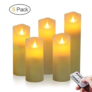 LED Kerzen, omitium Flammenlose Kerzen aus 5 Echtwachs mit realistischen tanzenden LED Flammen und 10-Tasten Fernbedienung mi
