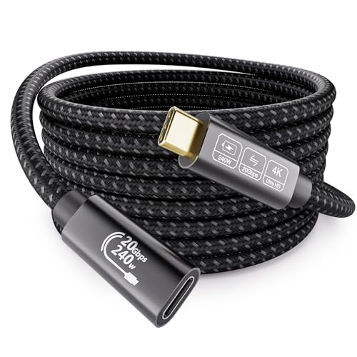 EUDOBEL Langes USB C Verlängerung 5m,USB C 3.2 Gen2 Verlängerung 240W PD3.1 5K@60Hz 4K@144Hz,USB Type C Verlängerungskabel 20Gbps Stecker auf Buchse f