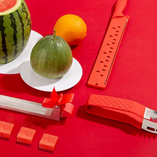 Riveira Watermelon Slicer Windmill Cutter Carving Knife 12-Inch Stainless Steel 3-Piece Kitchen Gadget Newly Designed Gift Set with TPR Silicone Handles for Cutting Fruit Melon Summer Best Gadgets