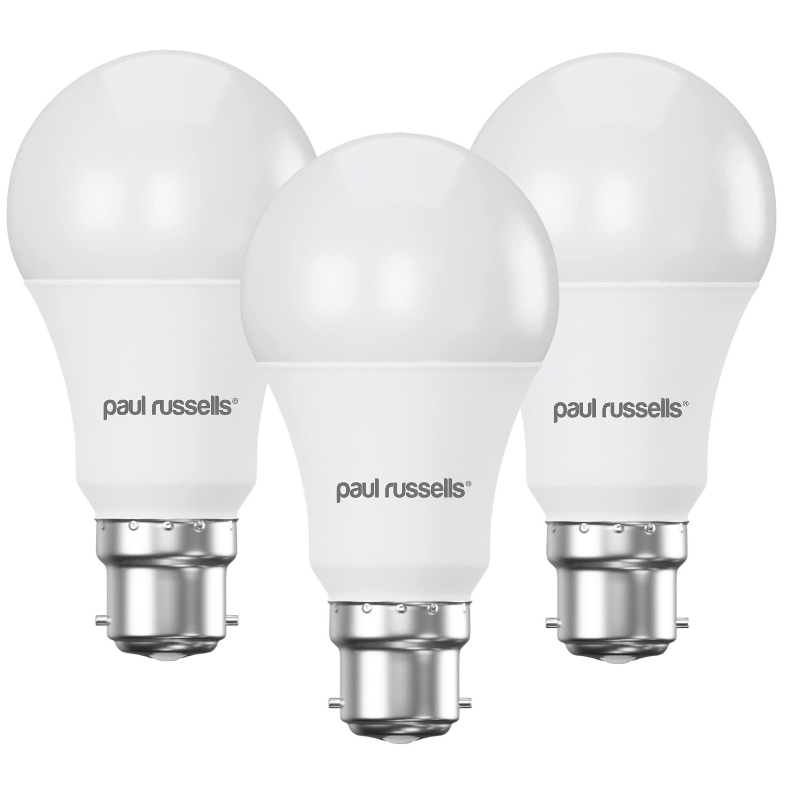 paul russells B22 Bayonet Cap LED Light, 13W = 100W Equivalent Bulb, 1521 Lumens, 4000K Standard BC A60 LED GLS, Natural Large Energy Saving Non-Dimmable Lightbulbs - Cool White Frosted - 3 Pack