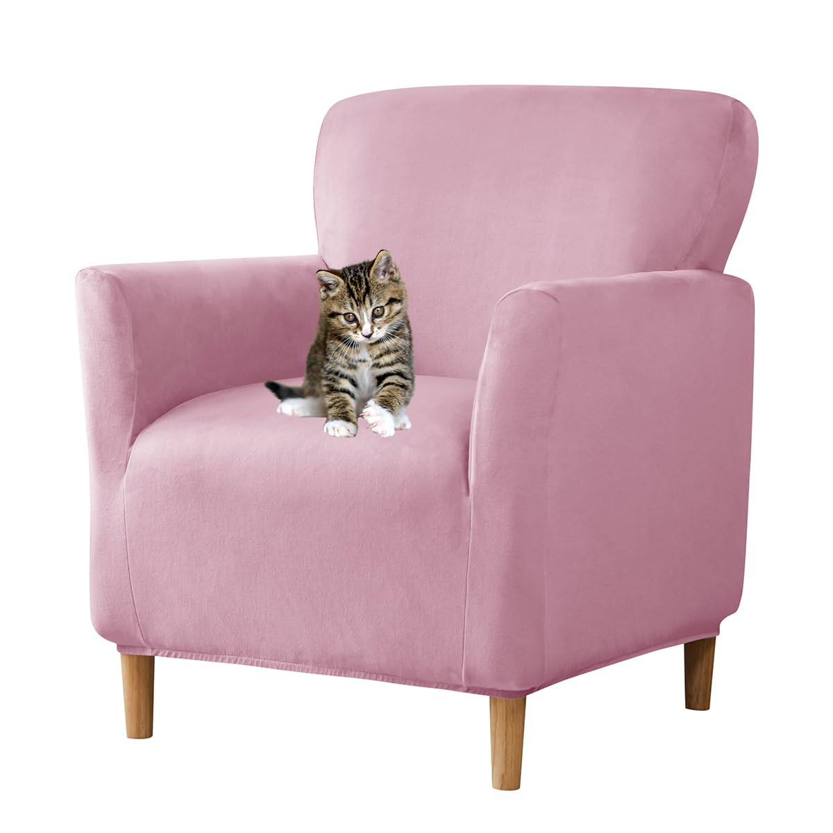 Photo 1 of SONNACH Stretch Chair Covers with Arms 1-Piece Banquet Armchair Slipcover Velvet Mid Century Modern Armchair (Pink)