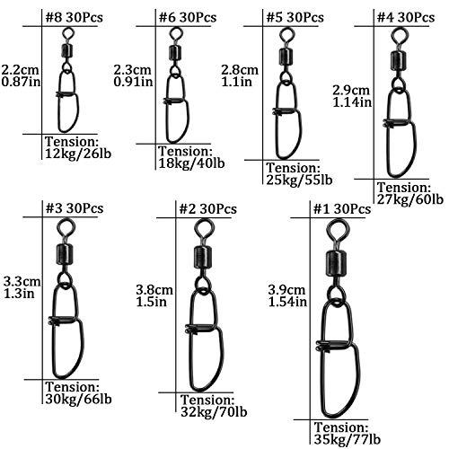 THKFISH 30stk Angelwirbel Angeln Wirbel Angeln Angel Karabiner Tönnchenwirbel Mit Angelzubehör Kugellager Snap Swivels – Bild 3