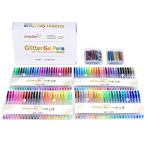 200 Glitter Gel Pens, UnityStar Gel Pen Set with 100 Sparkly Glitter Colors & 100 Ink Refills for Kids Adult Coloring Book Drawing Doodling Writing Highlighting - Thumbnail 3