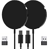 for MagSafe Charger 2 Pack 15W Magnetic Wireless Charging Pad for iPhone 17 16 15 14 13 12 Air Pro Max Plus mini/AirPods 2 3 Pro, Slim Portable Strong Magnet Quick Charger, USB-C/A Ports, Black