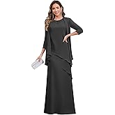 YIBKZ 2 Piece Chiffon Mother of Bride Dresses with Jackets Floor Length A-Line Tiered Formal Evening Dresses for Women