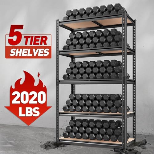 2020LBS Garage Shelving Heavy Duty 5 Tier Storage Shelves Adjustable Metal Shelving for Basement, Warehouse, Pantry, Closet, Kitchen, Easy Assembly, 90cm x 40cm x 180cm, Galvanized (Black)