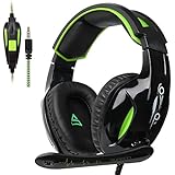 SUPSOO G813 New Xbox one Gaming Headset, Wired 3.5mm Stereo Over Ear Gaming Headset Mic&amp;Noise Cancelling &amp; Volume Control New Xbox One/PC / Mac/ PS4/ Table/Phone (Black&amp;Green)
