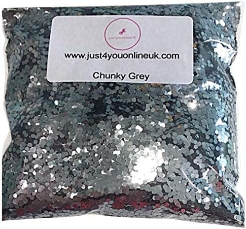 Just4youonlineUK Extra Chunky Glitter Bags 0.083" / 2mm Flakes for Nails Art Craft Florist Festival 10 50 100g (Chunky Grey, 50g)