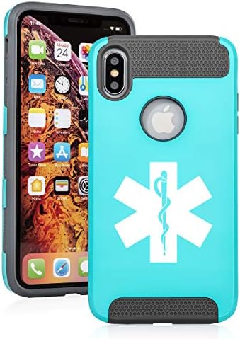 Shockproof Impact Hard Soft Case Cover for Apple iPhone Star of Life EMT Paramedic (Teal, for Apple iPhone XR)