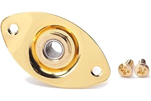 WLDJXLGL Metal Oval Guitar Jack Plate 1/4" Guitar Input Jack Socket Plate Guitar Output Jack Plate with Screws for Fender Strat Tele Style Electric Guitar (Gold)