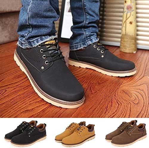 yiming Martin Leather Ankle Boots Non-Slip Waterproof Safety Men's Shoes Popular Autumn Winter Design Work Wear-Resistant Lace-up Round Toe Shoes(Yellow,EU 39)