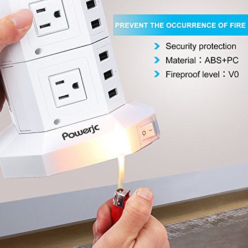 Power Strip USB Surge Protector Tower 12 AC Outlets with 6 USB Ports Chargers White-Powerjc - Thumbnail 3