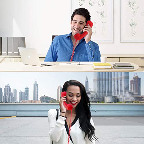 Feeko Cell Phone Receiver Retro Handset Vintage 3.5mm Telephone Anti Radiation Handset Receiver for iPhone Smartphones Red