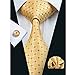 Hi-Tie Gold Woven Silk Necktie Tie Pocket Square Cufflinks set For Men