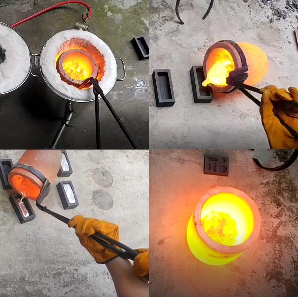 LSMIITTH 16KG/35LB Gas Metal Melting Furnace Kit 2642°F / 1450°C Propane Forge Dual Burner (Each 100,000 BTU) Foundry Home Kiln Smelting Casting Tool Refining Recycle Brass,Gold,Silver