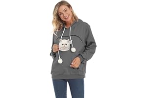 ZIIFULLHOU Women Pet Carrier Sweatshirt Puppy Kitten Holding Hoodies Long Sleeve Pouch Tops