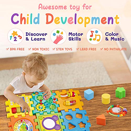 BBLIKE Baby Activity Cube with Bead Maze, 6 in 1 Multipurpose Activity Center Busy Learner Cube with Shapes Maze Music Gears Clock Educational for Kids 1 Year+