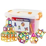GLOUE 64 PCS Magnetic Building Blocks, Square, Triangle, Large Triangle - Deluxe Building Set
