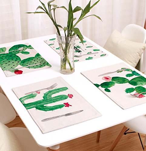 Placemat Ttopper Table Mat Washable Cactus Pattern Placemat Cotton Linen Table Mats Set of 4 - Thumbnail 7