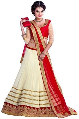 Sky Global Women's Georgette Lehenga Choli (SKY_Lehnga_113_Red &amp; White)