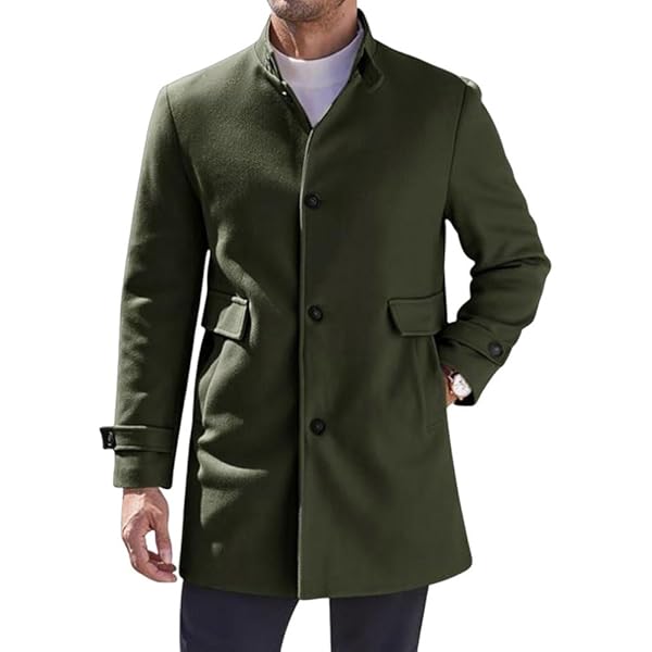Men's Stand-Up Collar Woolen Coat Slim Fit Trench Coat with
