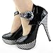 SHOW STORY Sexy Flower Ankle Strap Stripe Stiletto Platform Pumps Shoes,LF30404
