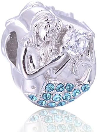 Lovans 925 Sterling Silver Mermaid Charm with Blue Swarovski Crystal Tail