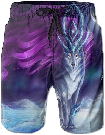 DevonNight Men's Beach Wear Fantasy Wolf Swim Trunks Quick-dry Sport Short