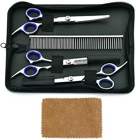 Dog Scissors for Grooming Face and Paws, Cat and Dog Grooming Curved Shear &amp; Thinning Shear &amp; Straight Scissor with Trimming Combs, 4 in 1, Dog Cutting Tools for Short to Long Hair Dogs Cats