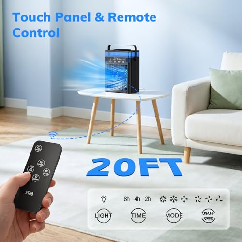Portable Air Conditioner, Mini Air Conditioner Portable Cooling Fan with Remote Control, 3 Wind Speed & 3 Mist Level & 2-8H Timer Evaporative Air Cooler for Home Office Room, Black