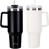 Premium 2-Pack 40oz Tumbler with Handle and Straw, Insulated Stainless Steel Travel Mug, Double Wall Vacuum Leak-Proof Cup for Hot & Cold Drinks, Fits Cup Holder, Ideal for Coffee, Water, Sports